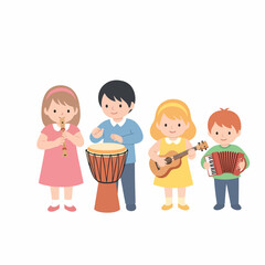 Diverse Children Playing Musical Instruments Together in a Band.