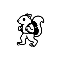 Simple black line art of a squirrel carrying a backpack