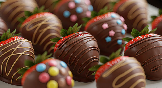 Delicious Chocolate Covered Strawberries with Colorful Decorations.
