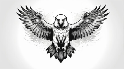 Obraz premium Black and white eagle tattoo vector design with wide wings spread in isolated white background.