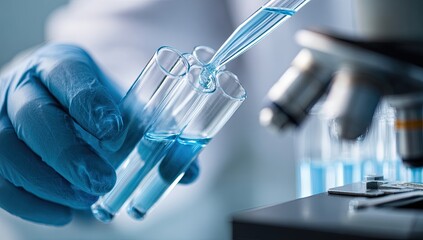 Scientist pouring liquid into test tubes