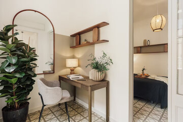 Modern luxury apartment interior in minimal scandinavian style, 3d rendering