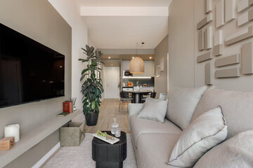 Modern luxury apartment interior in minimal scandinavian style, 3d rendering