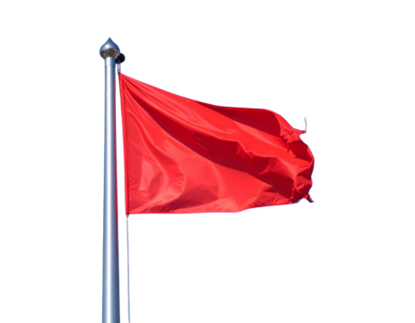 Dynamic Waving Red Flag on Shiny Metal Pole, Side Angle, Isolated - Powered by Adobe
