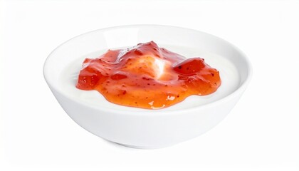 Yogurt with fruit jam isolated on white background with clipping path