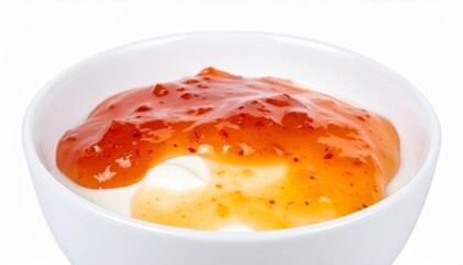 Yogurt with fruit jam isolated on white background with clipping path