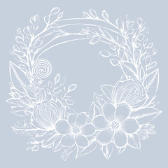 Pastel toned floral, spring colors round frame, vector illustration with empty space for text