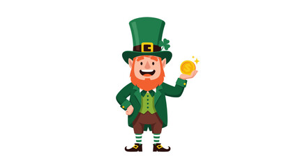 Happy leprechaun holding gold coin celebrating saint patrick's day