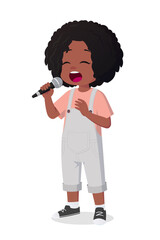Little Black Girl Singing Passionately with a Microphone Vector Illustration