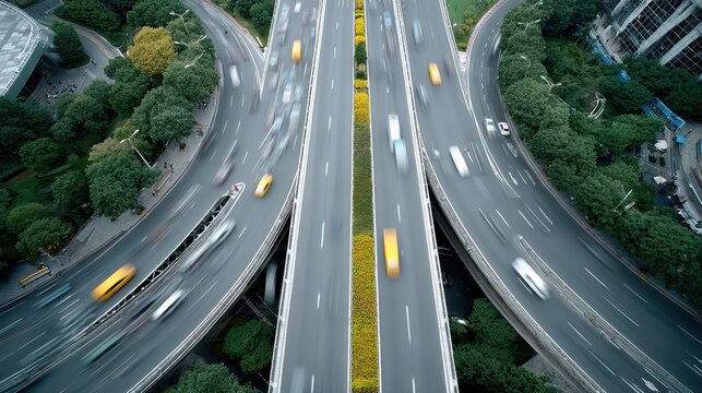 Dynamic Motion Blur from Bridge Over Busy Expressway