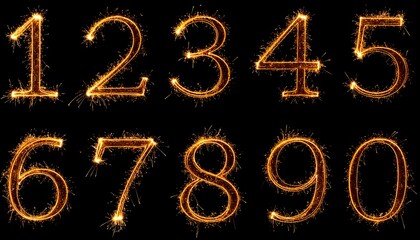 Sparkling Numbers One to Zero on Black Background for Celebration Designs
