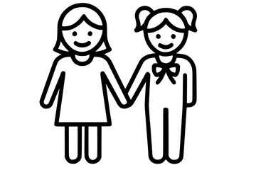 Fototapeta premium Two happy friends holding hands simple outline icon 