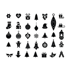 Christmas Ornaments and Icons Silhouette Vector Set
