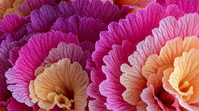 A vibrant, colorful arrangement of pink and orange flowers with a gradient effect, creating a visually striking and harmonious composition. - Powered by Adobe