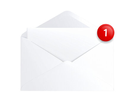 Angled View of Envelope with 3D Notification Badge in Corner, Isolated (2)