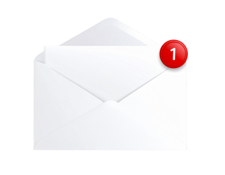 Angled View of Envelope with 3D Notification Badge in Corner, Isolated (2)