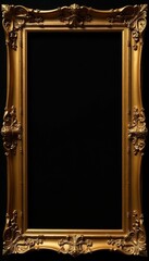 Ornate gold baroque frame, square, black backdrop, dark, luxury, still life