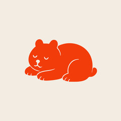 Simple red illustration of a sleeping bear