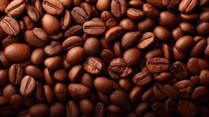 Obraz premium Dark Roasted Coffee Beans Background with Rich Brown Tones