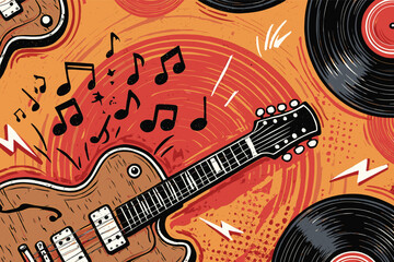 Obraz premium A funky and fresh background design with music elements and girls dancing.