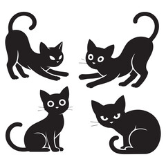 Four playful black cat silhouettes in various poses