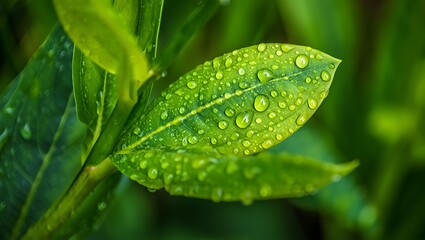 green leaf with dew drops