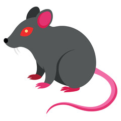 Spooky halloween rat with glowing red eyes and pink tail