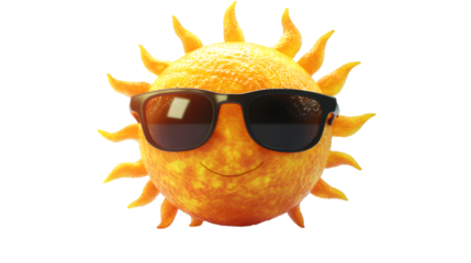 Cool sun character with sunglasses smiling, isolated on white background