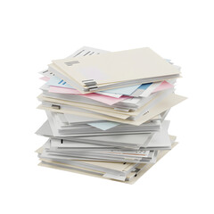 Stack of Documents with Paperclips on Isolated Transparent Background