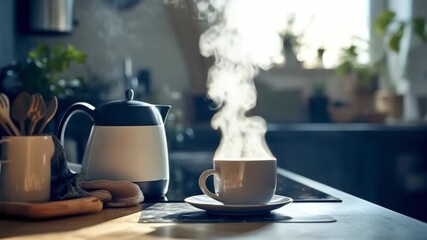 Immerse yourself in the soothing atmosphere of a hot cup of coffee. Let the steam guide you to moments of relaxation. Ideal for coffee lovers. AI