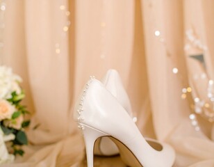 Elegant white heels, wedding details