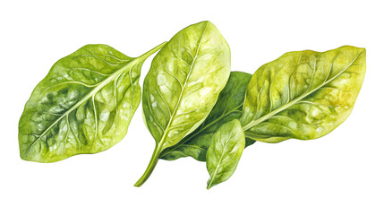 Fototapeta premium Vibrant fresh spinach leaves detailed watercolor illustration, perfect for healthy food concepts isolated on white background