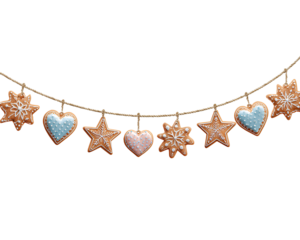  Whimsical Gingerbread Cookie Christmas Garland, Isolated on Transparent Background PNG