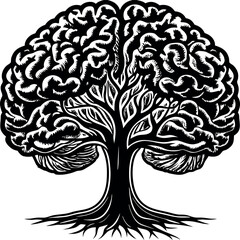 Vector art of tree of knowledge illustration representing the human brain isolated on white background