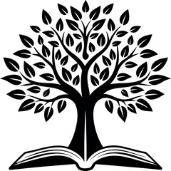 Vector art of tree of knowledge growing from an open book, isolated on white background