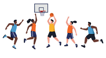 Fototapeta premium Group of Young People Playing a Game of Basketball