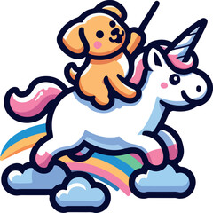 Dog riding unicornio cartoon logo icon vector .