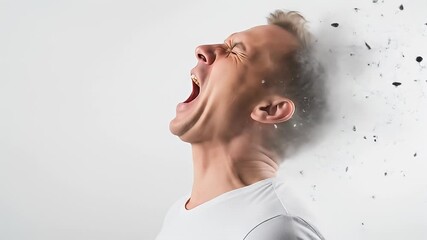 Man screaming in agony as his head disintegrates	