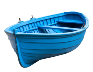 Blue Wooden Rowboat Resting on Calm Shoreline – Transparent Background