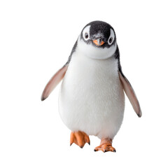 Fototapeta premium Cute Antarctic Penguin Standing on Ice Against White Background