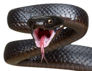  Close-Up of Black Snake Head with Forked Tongue Extended, Isolated PNG