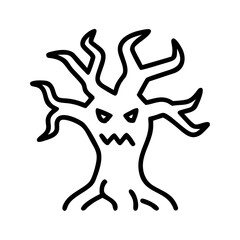 Obraz premium Spooky tree with twisted branches and angry expression concept of set icon 