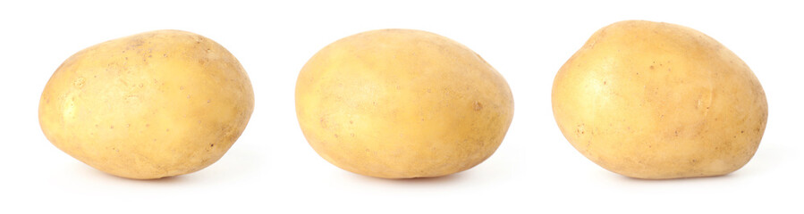 Fresh raw potatoes isolated on white, set