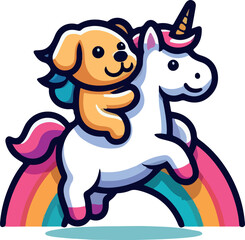 Obraz premium Dog riding unicornio cartoon logo icon vector .