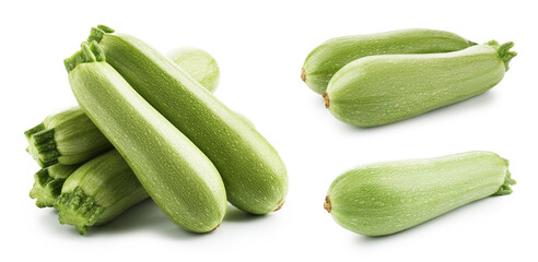Fresh ripe zucchini isolated on white, set