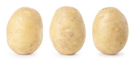 Fresh raw potatoes isolated on white, set