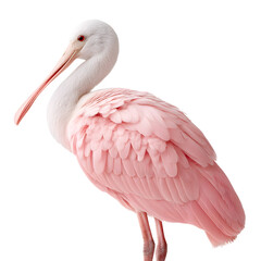 Obraz premium Beautiful Pink Bird with Long Beak Standing Gracefully on White Background