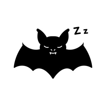 Vampire bat sleeping with a cartoonish expression on white background  
