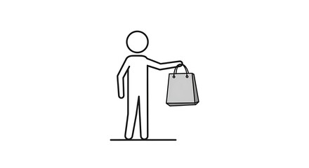 Minimalist illustration depicting a stick figure holding a shopping bag with style