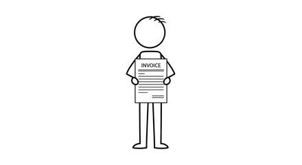 Stick figure holding invoice representing financial processes and documentation